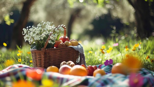 Pascha mand met paaseieren mand met fruit mand met bloemen