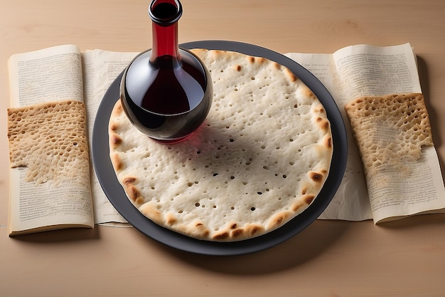 Foto paschaviering matzah brood en wijn generatieve ai