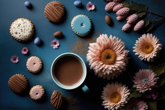 Pasen-achtergrond Geglazuurde koekjes koffiekopje Illustratie AI Generatief