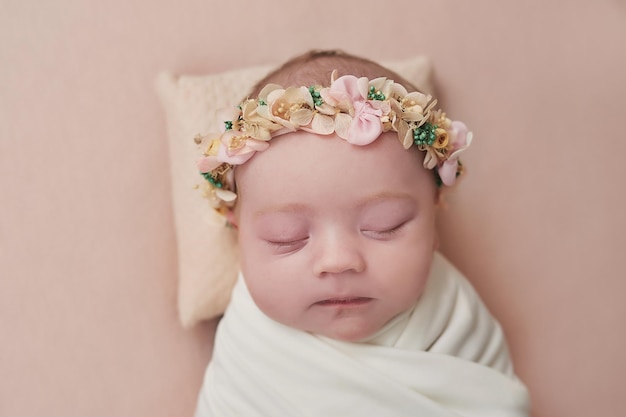 Pasgeboren babymeisje Gezond kind Gelukkig moederschap en ouderschap