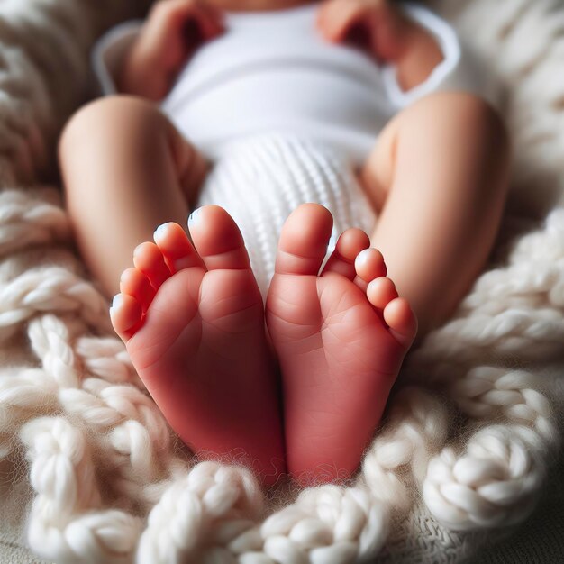 Pasgeboren babyvoeten op een witte deken