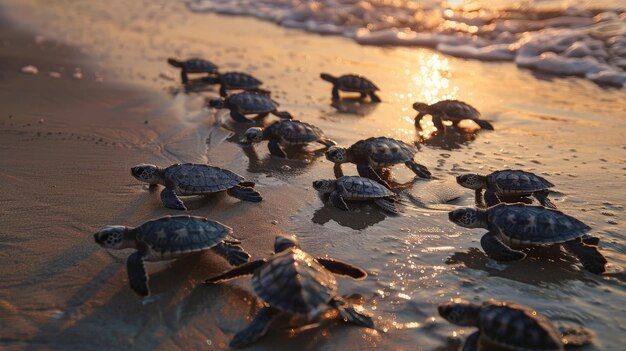 Pasgeboren schildpadden gaan instinctief naar de zee om een veilige plek te vinden waar ze kunnen overleven.