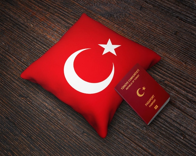 Paspoort van Turkije met kussen met Turkse vlag