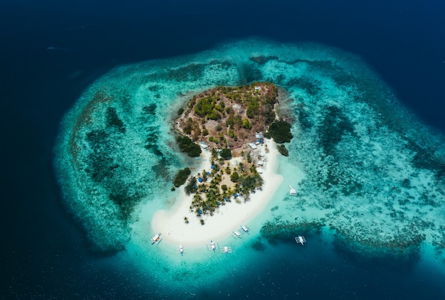 Pass island in the philippines, coron province. Aerial shot from drone about vacation,travel and tropical places