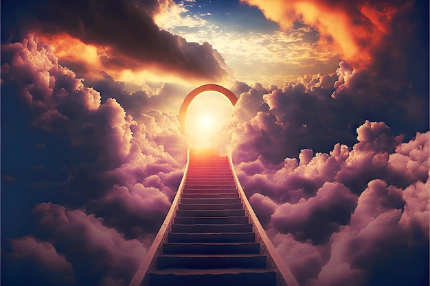 Passage to paradise glowing among clouds stairway to heaven