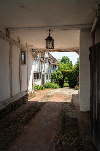 Passage to a timber framed house in the town of East Grinstead, West Sussex, UK