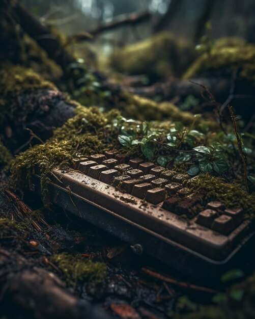 The Passage of Time Objects Left to Rust and Rot keyboard covered in moss and plants