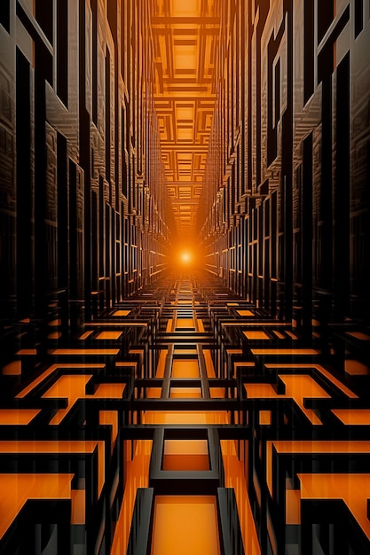 Passageway illustration of orange cubes Ai generated