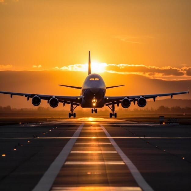 Passagiersvliegtuig landing op landingsbaan in luchthaven