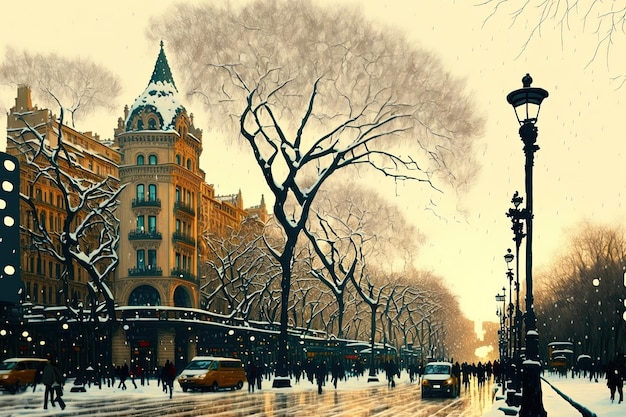 The Passeig de Gracia in the Wintertime Barcelona