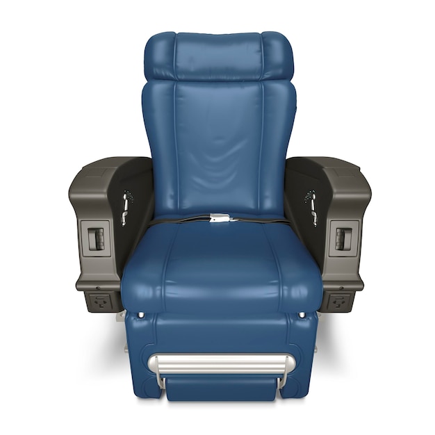 Passenger aircraft seats with leather armrests 3D graphic rendering