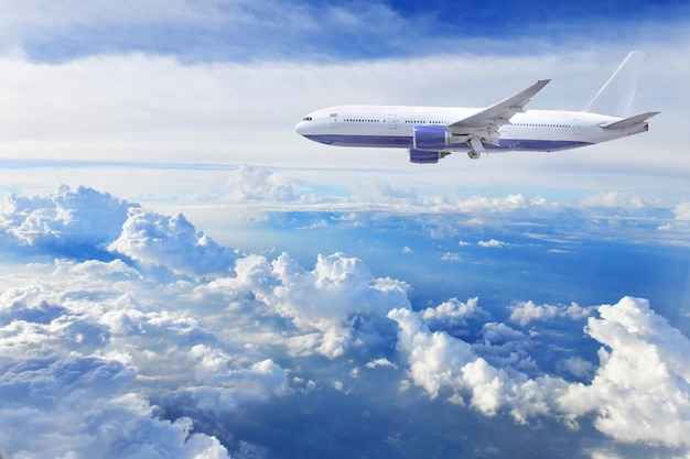 Passenger airliner flight in the blue sky