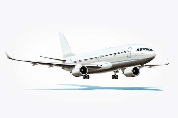 Passenger jet plane flies isolated on white background