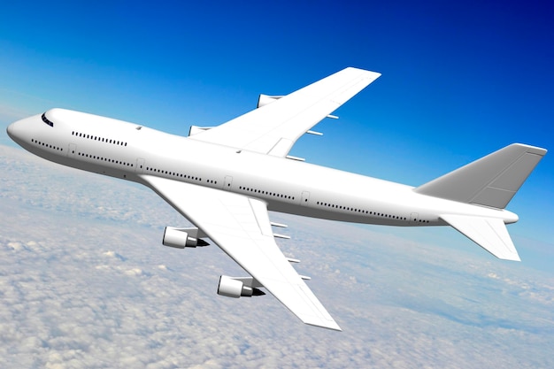 Passenger jet plane flying in the air 3d illustration