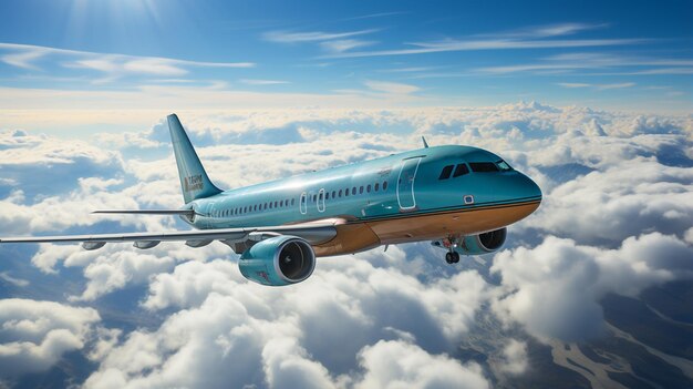 写真 雲と日没で空を飛ぶ旅客機