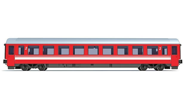 白い背景の旅客列車の3Dレンダリング