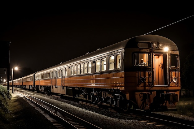 Passenger train at night AI Generated