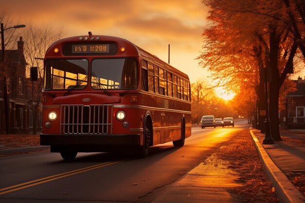 Photo passenger transport bus driving on the road