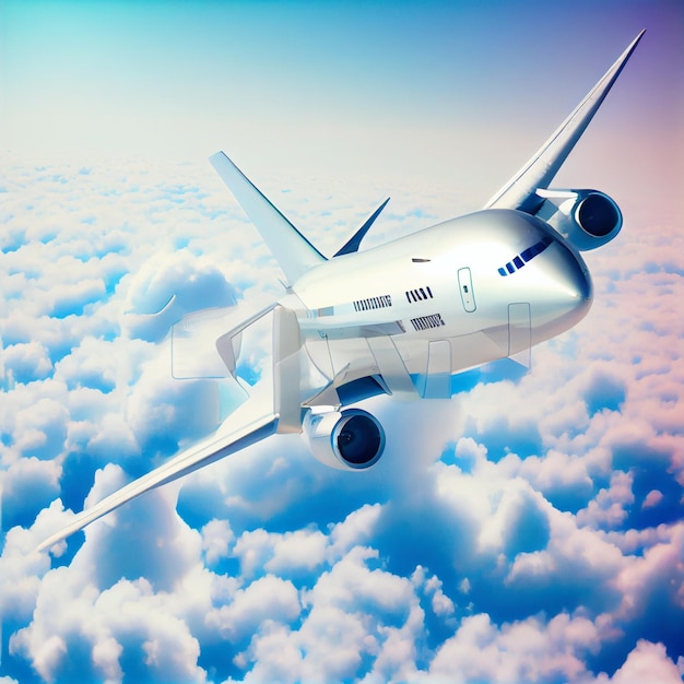 Passengers Commercial Airplane Flying Above Clouds