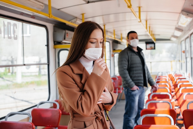 Passengers on public transport during the coronavirus pandemic keep their distance from each other. Protection and prevention covid 19.