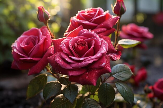 Passievolle liefde Crimson rozen in Natures Garden Rode roos foto fotografie