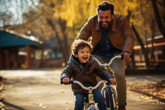 Passing on Skills Father Teaching Son to Ride a Bicycle Generative Ai
