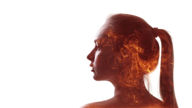 Passion energy emotional anxiety woman fire flames