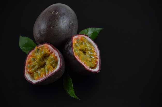 Passion fruit cutaway image in low key