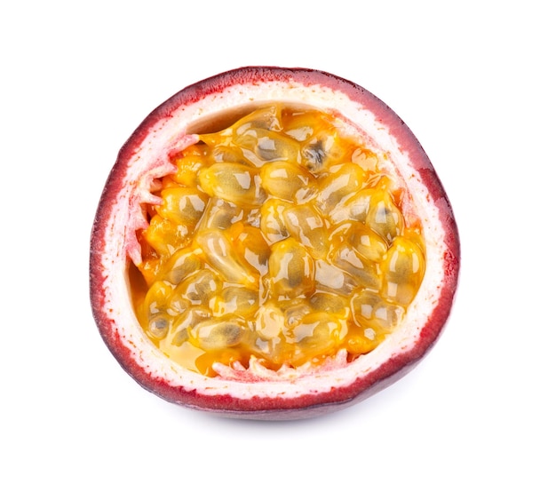 Passion fruit isolated on white background Half of passionfruit or maracuya exotic fruit Clipping path