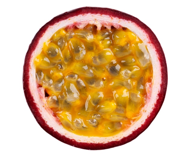 Passion fruit isolated on white background slice of passionfruit or maracuya exotic fruit clipping