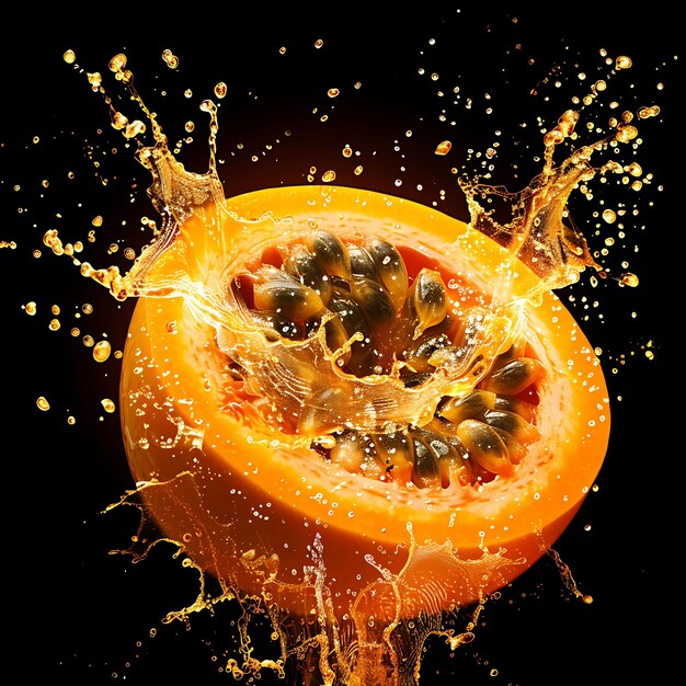 Passion Fruit Juice Burst With Orange Seedy Fluid a Thick Co Texture Effect for Decor Banner Post