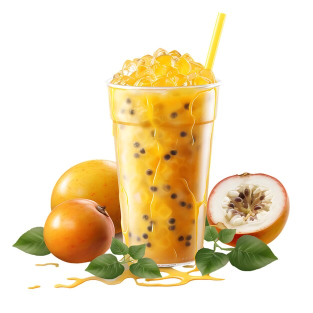 Passion fruit juice with isolated white background