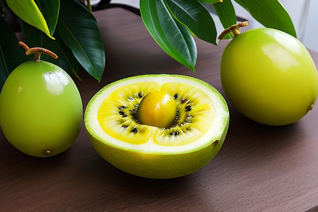 Passion fruit Maracuya with leaf isolated on white background Fresh organic passionfruit