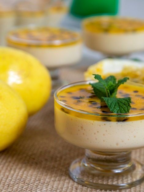 Passion fruit mousse served in bowl.