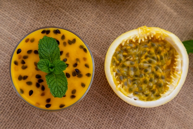 Passion fruit mousse served in bowl.