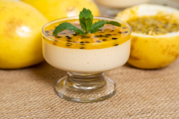 Passion fruit mousse served in bowl