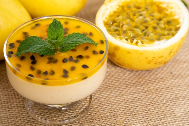 Passion fruit mousse served in bowl
