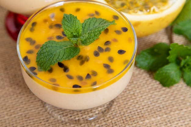 Passion fruit mousse served in bowl