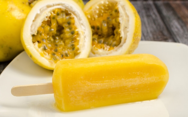 Passion Fruit Popsicle with Passion Fruit rustic