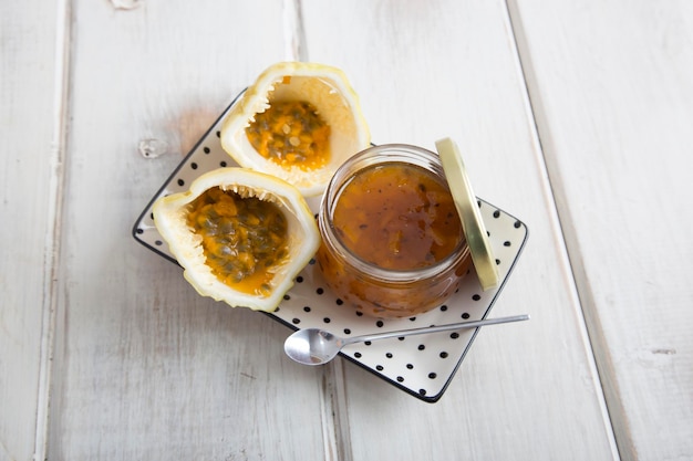 Passion fruit seed tropical fruit Jam jelly marmalade home made from fruits and sugar