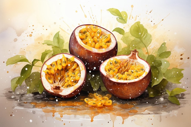 Passion fruit watercolor painting