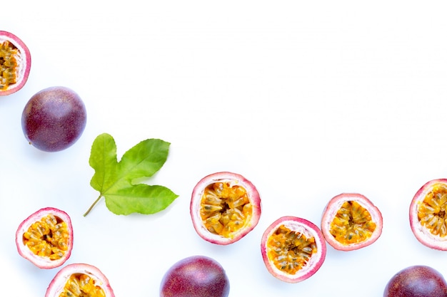 Passion fruit on white background.