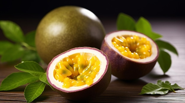 Photo passion fruit with leaf