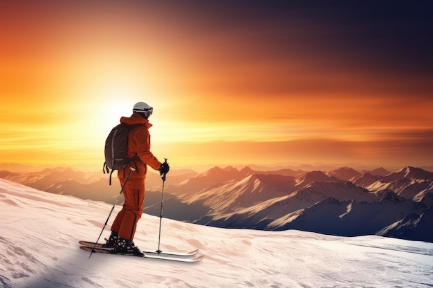 Passion for skiing against the backdrop of beautiful snowy mountains