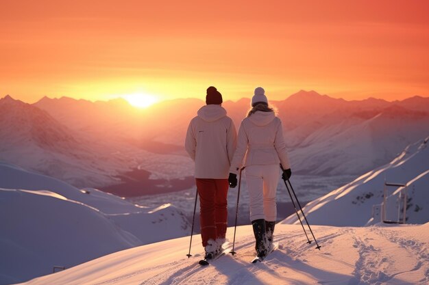 Страсть к катанию на лыжах на фоне красивых снежных гор