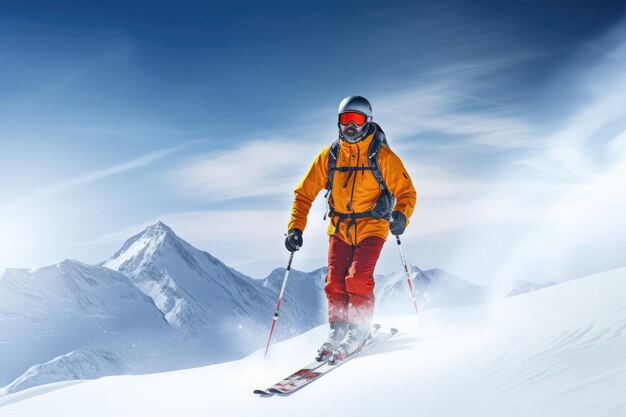 Passion for skiing against the backdrop of beautiful snowy mountains