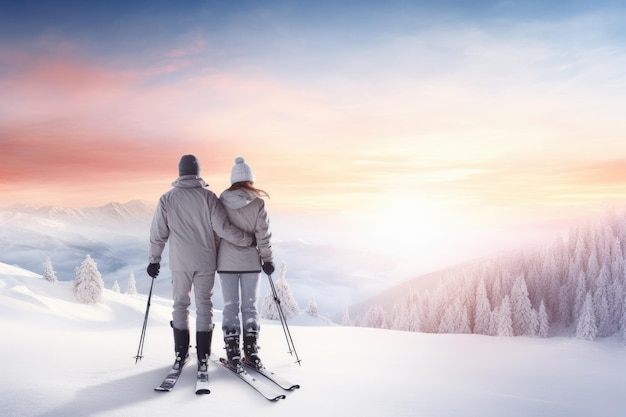 Photo passion for skiing against the backdrop of beautiful snowy mountains