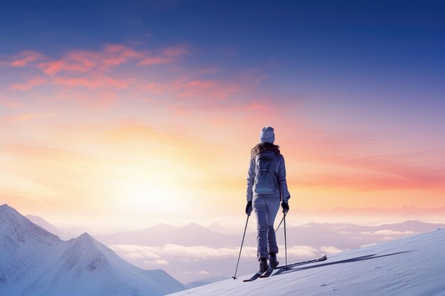 Passion for skiing against the backdrop of beautiful snowy mountains