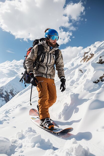 Passion for skiing against the backdrop of beautiful snowy mountains