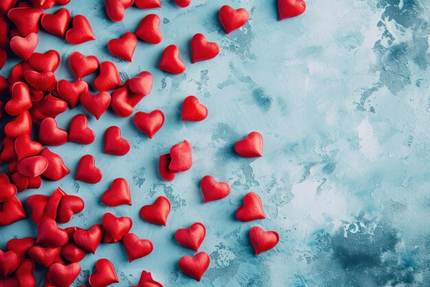 Passionate Love A Mesmerizing Array of Scarlet Hearts Floating on a Serene Indigo Background
